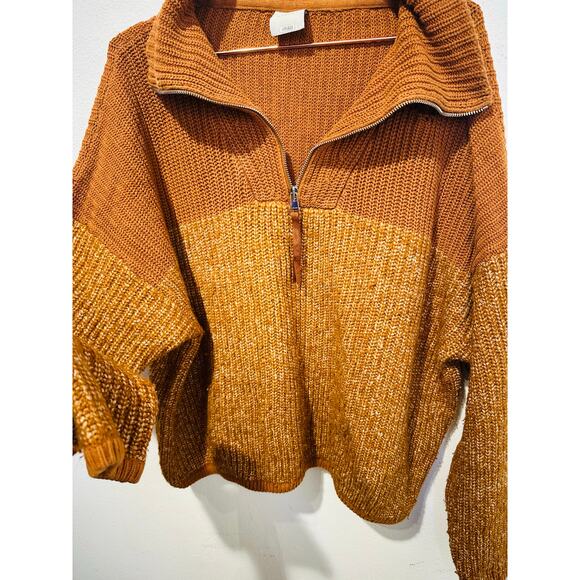 VARLEY Orange Knit Quarter Zip Long Sleeve Oversized Sweater size Large - Picture 6 of 13
